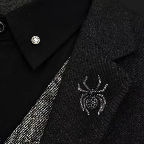 Image of Rhinestone Spider Brooch for Women Men Gold Plated Fashion Crystal Vintage Brooch Green Black Large Insect Animal Lapel Pin Creative Dress Accessories Theme Party Jewelry Gift Father's Day Halloween