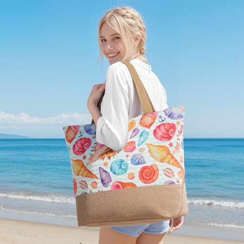 Image of Trifabricy Beach Bag for Women, Large Beach Tote Bags with Zipper, Woven Straw Tote Waterproof, Swim Gym Shopping Travel Bag