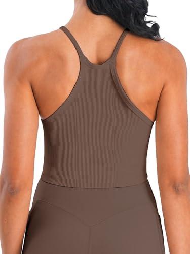 Image of Sunzel Ribbed Crop Tank Top for Women Seamless Racerback Camisole | Buttery Soft Nylon Spandex, Opaque No See Through, Stays in Place, Unpadded, Slim Fit, No Shrink, Yoga Workout Gym Casual