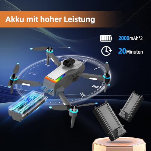 Drohne mit Kamera 4K, Mini Drohne mit Kamera und GPS, Bürstenloser Motor, Hochauflösende Fotos und Videos, 3D Flip, Optisches Schweben, Hindernisvermeidung, Ein-Knopf-Start, Für Anfänger