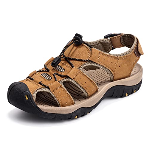 MOFRI Men's Sports Sandals Size 11 Brown Outdoor Hiking Sandals for Men Athletic Closed Toe Fisherman Sandals Shoes
