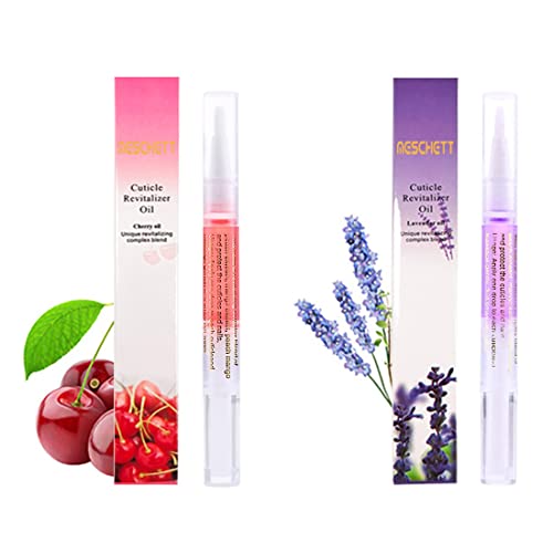 2Pcs Cuticle Oil Pens For Nail Care,Cuticle Revitalizer Oil Pen With Soft Brush,Cuticle Oil To Prevent Nail Cracking And Dry (Cherry & Lavender Flavor) #TOP25