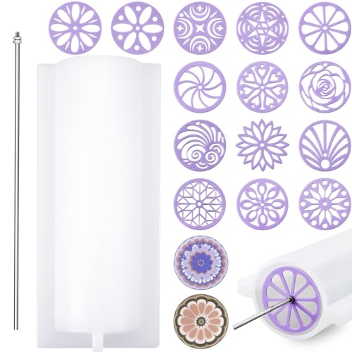 Tessco 16 Pcs Soap Kaleidoscope Pull Through Mold Big Silicone Tube Column Mold Embed Molds Making Supplies with 14 Flower Templates Swirl Tool 11.8'' Stick for DIY Soap Candle Cake Making