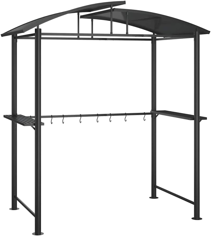 vidaXL Steel BBQ Gazebo with Side Shelves - Anthracite, Ideal for Barbeque Sessions During Sunny & Rainy Days, Durable Build 82.7"x44.9"x90.6"