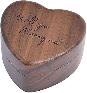 Wooden Heart shape Ring box Engraved for Proposal, Engagement, Wedding (Pattern C- Will you Marry Me)