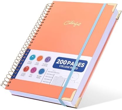 Yoment Hardcover Spiral Notebook Journal 7 X 10 with Contents, Contacts, College Ruled Notebooks for School Work B5 Aesthetic Cute Notebooks for Women, Orange