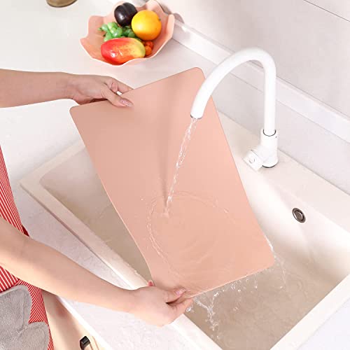 Miorkly Placemats Washable Leather Table Set PU Faux Leather Placemats Pink Set of 4 Wipeable Waterproof 45 x 30 cm and Square Glass Coasters for Home Kitchen Restaurant - Image 3