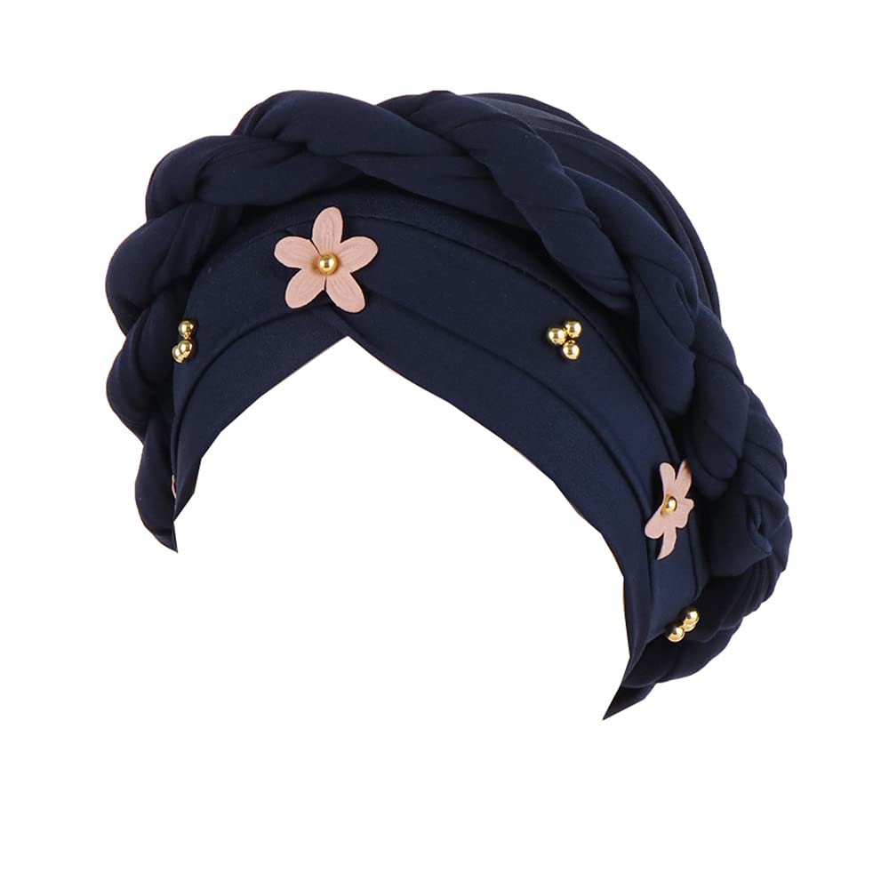 Jdyaoying Women's Black Chemo Cancer Muslim Hat Cap Flower Hair Cover Wrap Turban Cap For