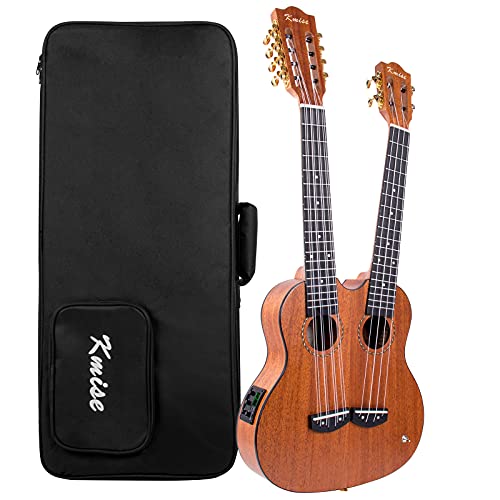 Double Neck/Headstock Ukulele,Kmise Electric Tenor Ukulele,Custom Made Ukelele for Professionals,4&8 String Mahogany Instrument with Gig Bag