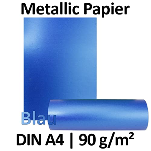 Metallic paper DIN A4 21.0 x 29.7 cm - Blue Metallic - 15 pieces - glossy craft paper 90 g m² - White back - for invitations weddings - Image 4