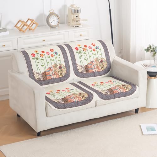 Image of HOKIPO HeavenHue Sofa Cover 2 Seater for Seat & Back, Floral Patchwork