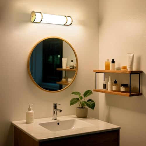 Image of Lightdot LED 25 Inch Flush Mount Vanity Lighting Fixture, 20W 2125LM 4000K 100-277V | Farmhouse Bathroom Light Bar, Waterproof Linear Wall Light Bar Over Mirror, Long Tube Bath Sconce-Gold