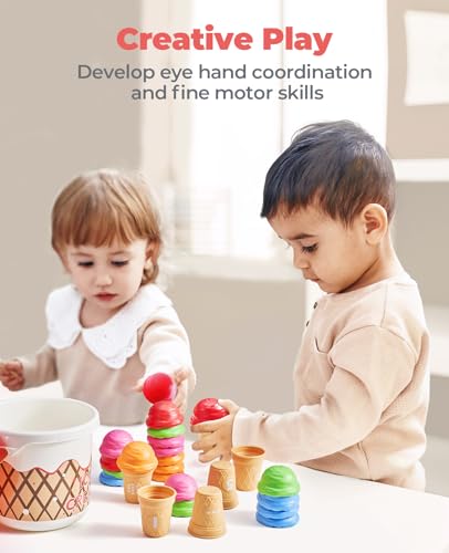 Image of JoyCat Ice Cream Preschool Learning Activities Counting and Color Sorting Set Stacking Toys for Kids 1-5, Educational Fine Motor Skills Toys, 30PCS Math Manipulatives