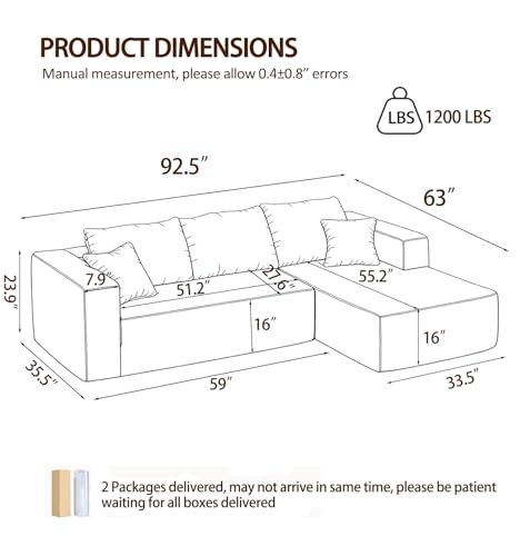Image of 92.5 inch Modular Sectional Sofa, L-Shaped Cloud Couch with Deep Seats and Chaise, Upholstered Corduroy Boneless Couch for Living Room Small Space, No Need Assembly - Black(Left Facing Chaise)