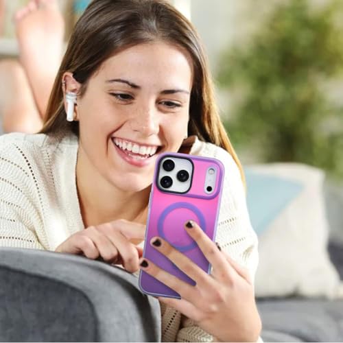 Image of AIGOMARA Magnetic Case for iPhone 17 Pro Max, Compatible with Magsafe, Fluorescent Iridescent Case for Women Girls, Shockproof Translucent Matte Protective Cover 6.9 Inch 2025, Blue Purple