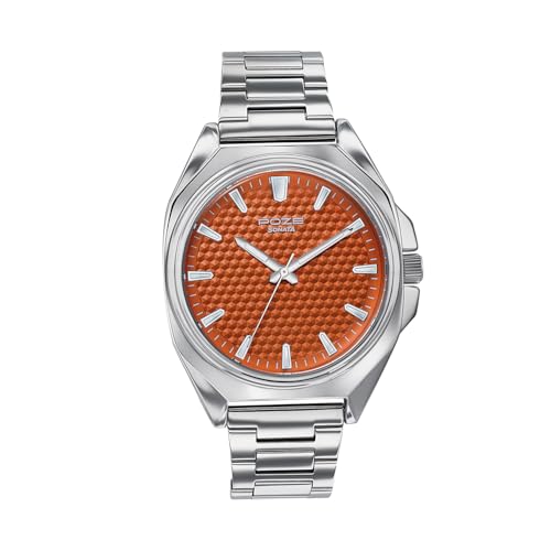 Image of Sonata Poze 7 Analog Orange Dial Silver Sheet Metal Strap Watch for Men - SP70091SM01W