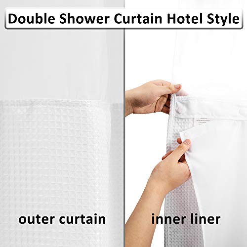 Alyvia Spring Waffle Weave Shower Curtain With Snap-In Fabric Liner & Hooks Set: Hotel Style & Top Sheer Window, Double Layers & Machine Washable For Easy Clean, 71X72, White #TOP1