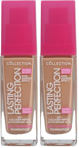 Collection Cosmetics Lasting Perfection Satin Foundation, Full Coverage, with Hyaluronic Acid, 10W Buttermilk Warm 27ml (Pack of 2)