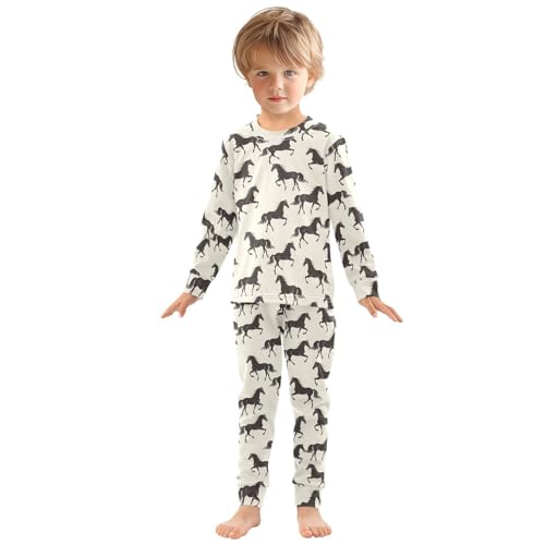 Fustylead Black Running Horse Silhouette 2-Piece Cotton Pajama Set, Long Sleeve Top and Matching Bottom3