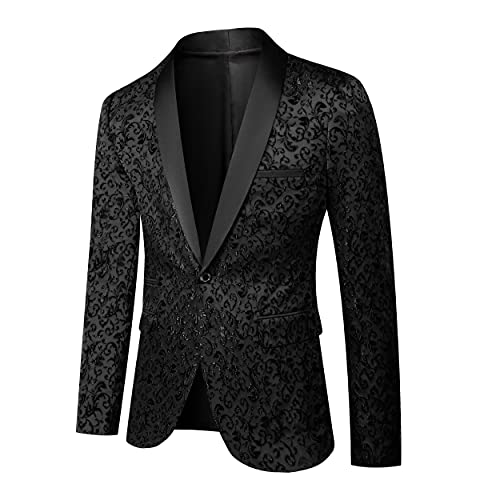UNINUKOO Men's Suit Slim Fit 2 Piece Tuxedo Suit Set Floral Print Paisley Shawl Lapel Groom Wedding Suits Set US Size M Black2
