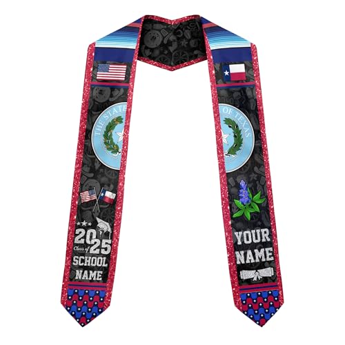 MonkeyVan Customize Texas Graduation Stole Texas Graduation Sash 2025 Texas Sash for Graduation Usa and Texas Flag for Graduation Tx6