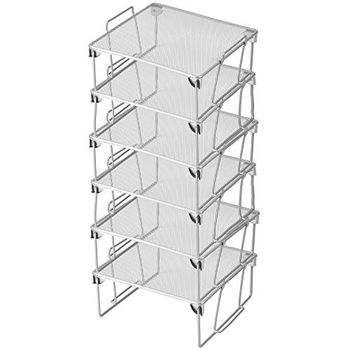 YBM HOME Stackable Shelf Storage Rack for Kitchen, Bathroom, and Office, Silver Mesh Wire Stainless Steel Organizer with Interlocking Legs, Foldable Design to Put Away (Small, 6-Pack)