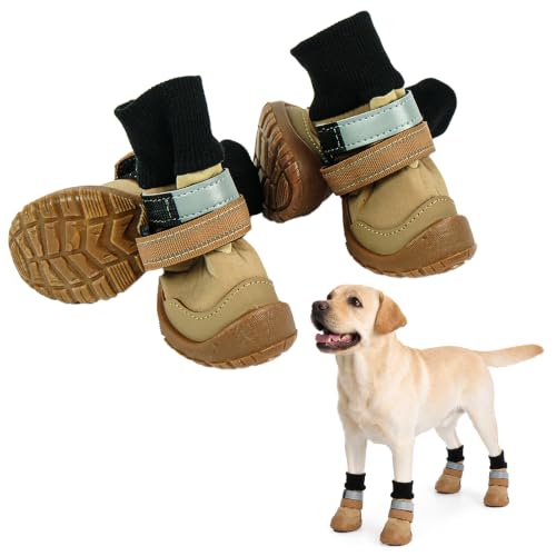 Hjumarayan Lot de 4 chaussures pour chien toutes saisons pour l'extérieur, protection des pattes pour la neige, la pluie, l'asphalte chaud et le gravier, bottes pour chien avec semelle renforcée et