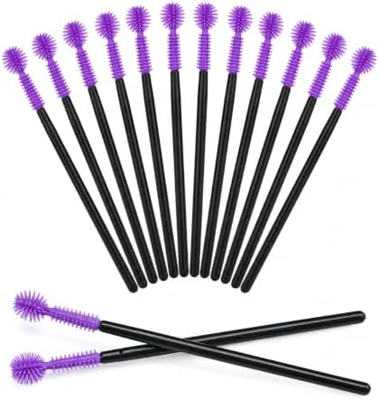 G2PLUS 50PCS Silicone Eyelash Brushes, Purple Disposable Mascara Wands, Adjustable Ball- Shape Eyelash Spoolies, Eyebrow Brushes for Eyelash Extension and Makeup