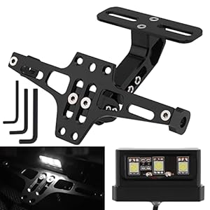 Windance Motorcycle License Plate Bracket,Universal Adjustable Fender Eliminator Kit, Cnc Aluminum Tail Tidy Holder With Led Light 12