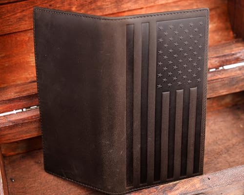 Image of DK86 US Flag Long Wallet For Men Full Grain Leather Rfid Blocking Rodeo Wallet Bifold Wallet American Flag Wallet (vintage coffee with us flag)
