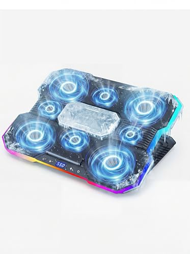 8-Fan Laptop Cooling Pad with Thermoelectric Cooler, 5-Speed Independent Control, 10 RGB Lights, 7-Height Adjustable Metal Panel Laptop Cooler, for 15.6-21 Inch Gaming Laptops