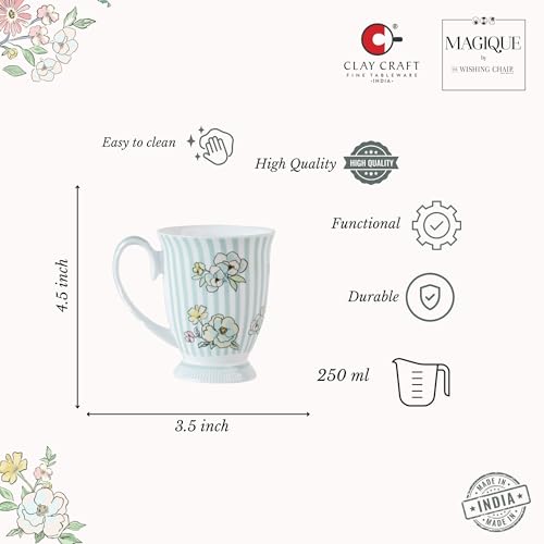 Image of Clay Craft x Magique by The Wishing Chair : Stripe Happy Days Ceramic Coffee Mug 300ml | Fine China Milk Tea Cup | Microwave & Dishwasher Safe | Elegant Mug for Home Office Gifting