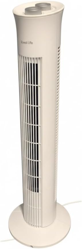 FL-TW20 mechanical tower fan, lightweight & compact, with 3-speed control, 120-minute mechanical timer, and 70° oscillation, easy to assemble & works on 110V household outlets in the USA.