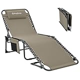 KingCamp 4-Fold Outdoor Folding Chaise Lounge Chair for Beach, Sunbathing, Patio, Pool, Lawn, Deck, Portable Lightweight Heavy-Duty Adjustable Camping Reclining Chair with Pillow
