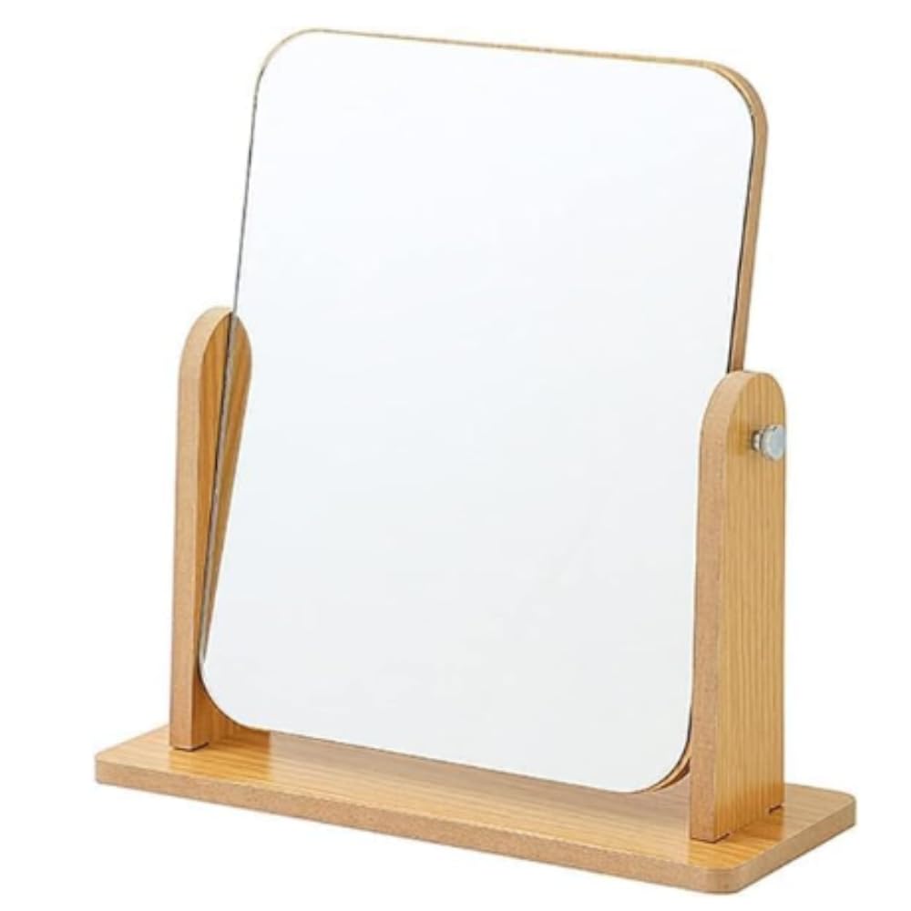 DT |Rectangular Wooden Tabletop Mirror with 360° Rotation, Portable Adjustable Table Desk Mirror, 18x13 cm HD Glass, Make Up Bathroom Living Room Shave Make Up-image-25