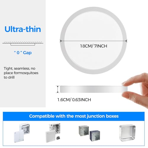 Image of Peasur Flat LED Ceiling Light, 5 Colours, 3000 /3500 /4000 /5000 /6500K, IP54 Waterproof Bathroom Light Fixture, 15 W Modern Round Ceiling Light for Bathroom, Hallway, Bedroom, Basement, Living Room