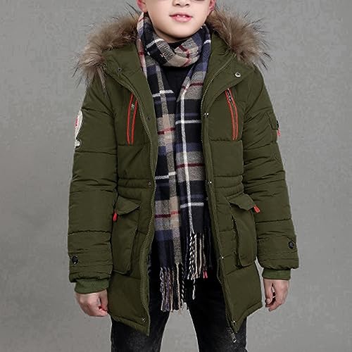 Image of Boys Winter Puffer Coat Girls Fur Collar Hoodie Jacket Kid Zip Up Warm Outerwear