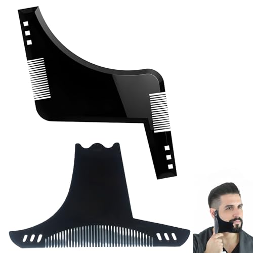 XENQITO 2 Pièces Gabarit Barbe, Peigne Pochoir Barbe Homme, Contour Barbe Guide Barbe Traceur De Contour Barbe Accessoire de Rasage de Contour de Barbe, pour...