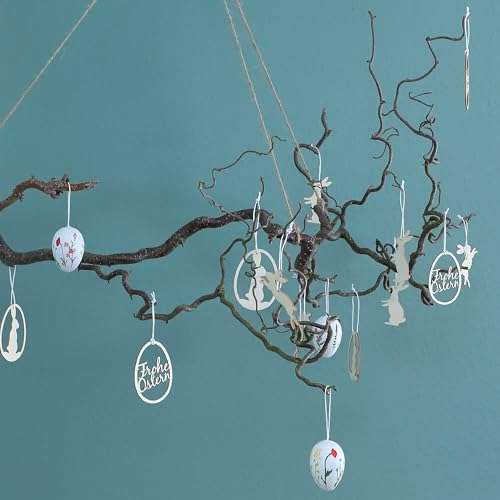 12 Osteranhänger aus Holz - Wiederverwendbare Oster Dekoration 7x7 cm - 1,8cm dick - 4 Verschiedene Designs je 3X - Hasen - Set 2