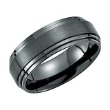 Black Solid Titanium 8mm Double Ridged Wedding Band Ring - Size 12