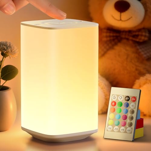 Auxmir Nachttischlampe Nachtlicht Touch Dimmbar, 4000mAh Aufladbar Stilllicht Baby mit 256 RGB Farben 4 Modi, LED Tischlampe Kabellos mit Fernbedienung & Timing Funktion, Lampe für Deko Schlafzimmer