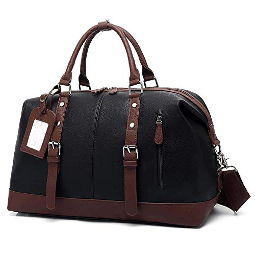 Travel Bag with PU Leather is not Easy to Tear and Break, Suitable for Business Trip, Tourism, Camping and Outdoor Activities (Black-Pu)