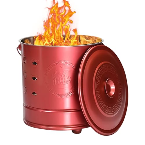 Outdoor Trash Burner – Stainless Steel Barrel Bin | Portable Covered Container with Liner Fire Hook Handles Lid Holes for Balcony Backyard Beach Garden Garbage Waste Wood Ash Removal