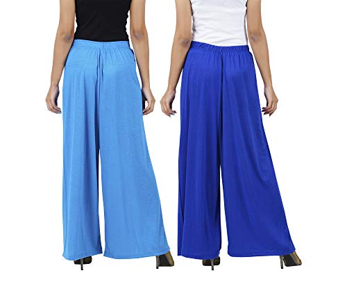 Image of Buy That Trendz M to 4XL Cotton Viscose Loose Fit Flared Wide Leg Palazzo Cotton for Pants Women Turquoise Royal Blue Combo Pack of 2 XXX-Large