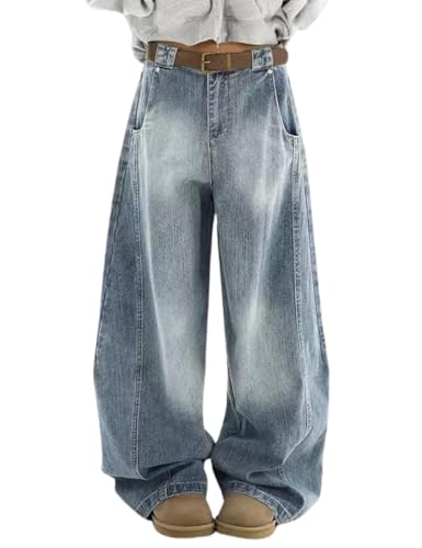 OTEEGX Barrel Baggy Jeans for Women Men Wide Leg Low Rise Jeans Loose Oversized Boyfriend Pants Aesthetic Clothes Blue1-M