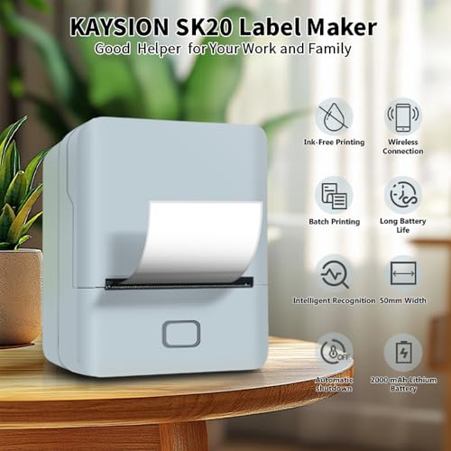 Image of KAYSIO SK20 Label Maker Machine with Tape - Bluetooth Thermal Label Printer,Barcode Label Printer Use for Office,Home Include Three Thermal Labels(Blue)