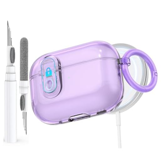 Clear Lock Case for AirPods Pro 2nd/1st Generation Case (USB-C), Effortless MagSafe, Soft TPU Transparent Apple Airpod iPod Pro Case 2nd/1st Gen 2023/2022/2019 with Cleaning Kit&Keychian, Purple