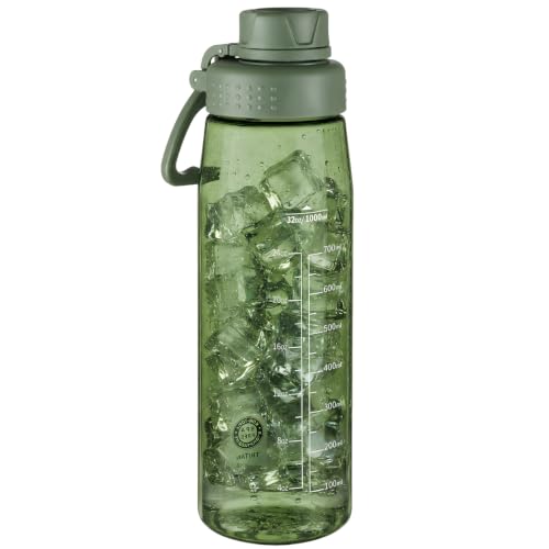 Image of 32oz Clear Water Bottle - BPA-Free Tritan Plastic, Fast Flow Spout Lid, Wide Mouth & Leakproof Design Hiking Water Bottle Suitable for Travel, Outdoors, Gym, Travel, Home, School(Army Green)