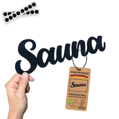 DKWRK3D Sauna Türschild klebend - Kunststoff Wanddeko - Wellness Oase Schild - Spa Welt Dekoration Schriftzug - Entspannung - Saunaraum Zubehör Relax Wanddeko - Chill lounge Wichtel Geschenk (M)