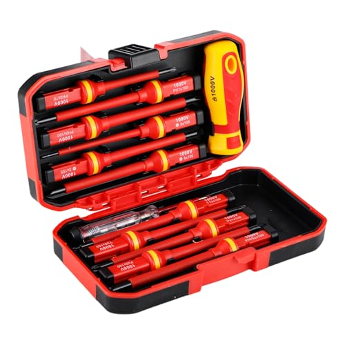 13Pcs Screwdriver Set VDE Insulated Electrical Screwdriver Sets with Hard Case | 1000V | Chrome Vanadium Steel Magnetic Interchangeable Screw Drivers Sets for Electrical Home
